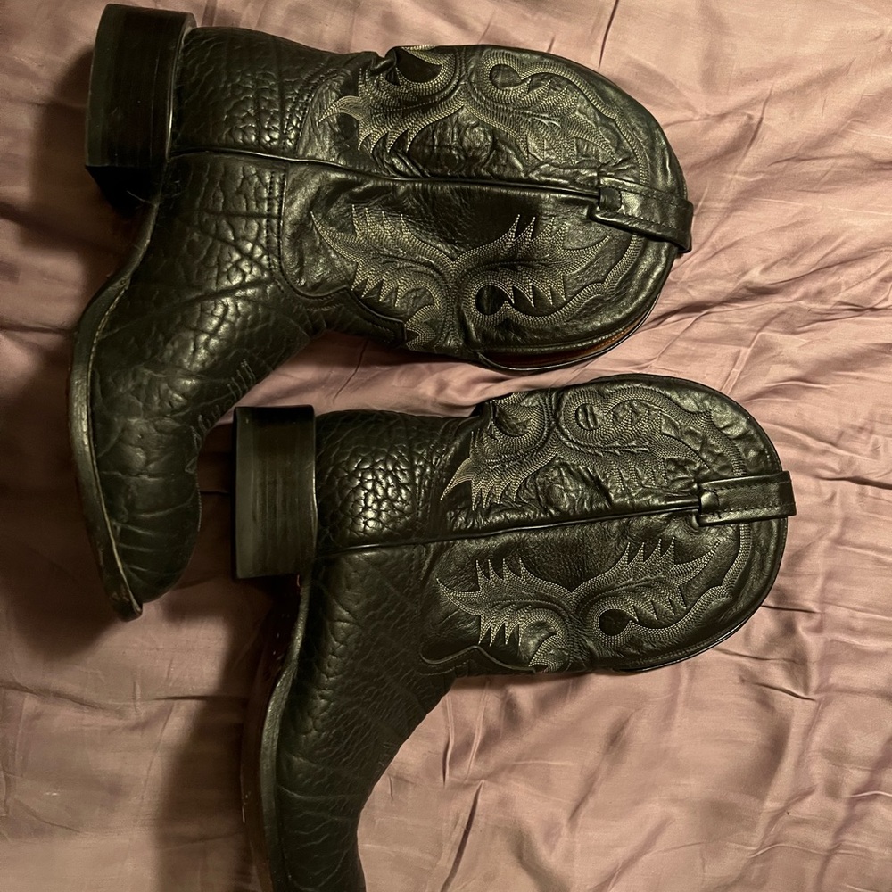 Tony Lama Black Leather Cowboy Boots Women’s 10 Men’s 8 Unisex